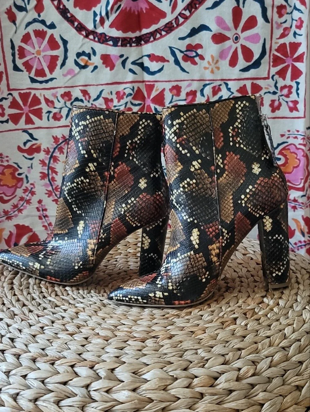 Steve Madden Black and Brown Snake-Print Ankle Boots